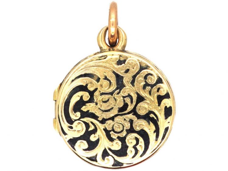 Victorian 18ct Gold Round Locket with Black Enamel Detail