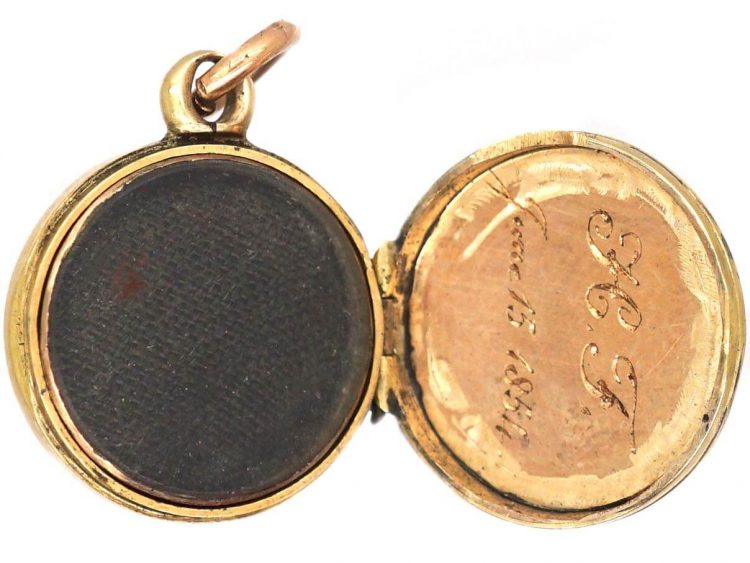 Victorian 18ct Gold Round Locket with Black Enamel Detail