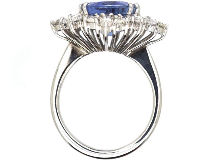 18ct White Gold Large Colour Change Ceylon Sapphire & Diamond Ballerina Ring