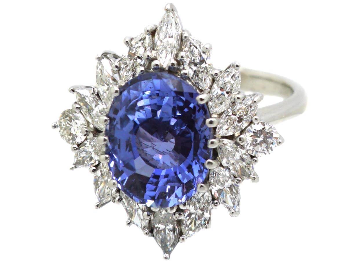 18ct White Gold Large Colour Change Ceylon Sapphire & Diamond Ballerina ...