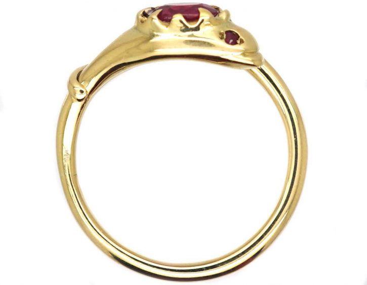 Edwardian 18ct Gold Snake Ring set with a Pink Sapphire