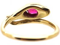 Edwardian 18ct Gold Snake Ring set with a Pink Sapphire