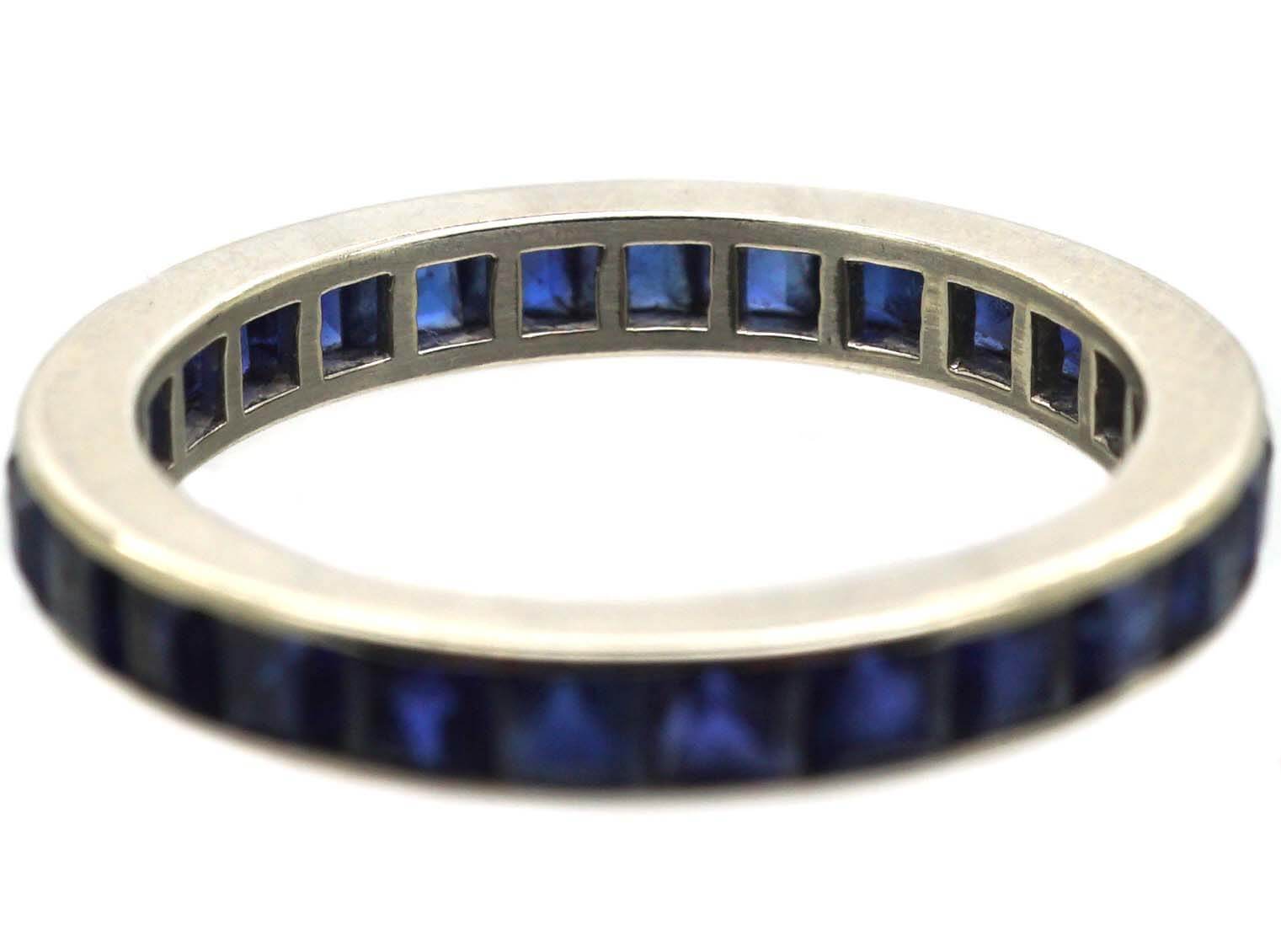 Handmade 925 Sterling Silver Eternity Ring – Art Deco Style – Red Ruby & White Sapphire – 1.25+ Ctw