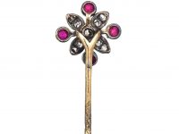 Edwardian Gold & Silver, Ruby & Diamond Flower Tie Pin