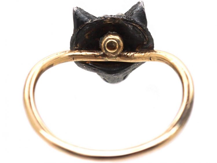 Edwardian Fox Head Ring set with Diamonds & Ruby Eyes