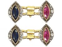 Russian Late 19th Century 18ct Gold Cufflinks set with Diamonds, Rubies, Sapphire & Green Tourmaline by Michail Perkhin for Fabergé