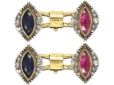 Russian Late 19th Century 18ct Gold Cufflinks set with Diamonds, Rubies, Sapphire & Green Tourmaline by Michail Perkhin for Fabergé