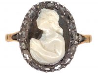 18th Century Hardstone Cameo Ring with Diamond Detail