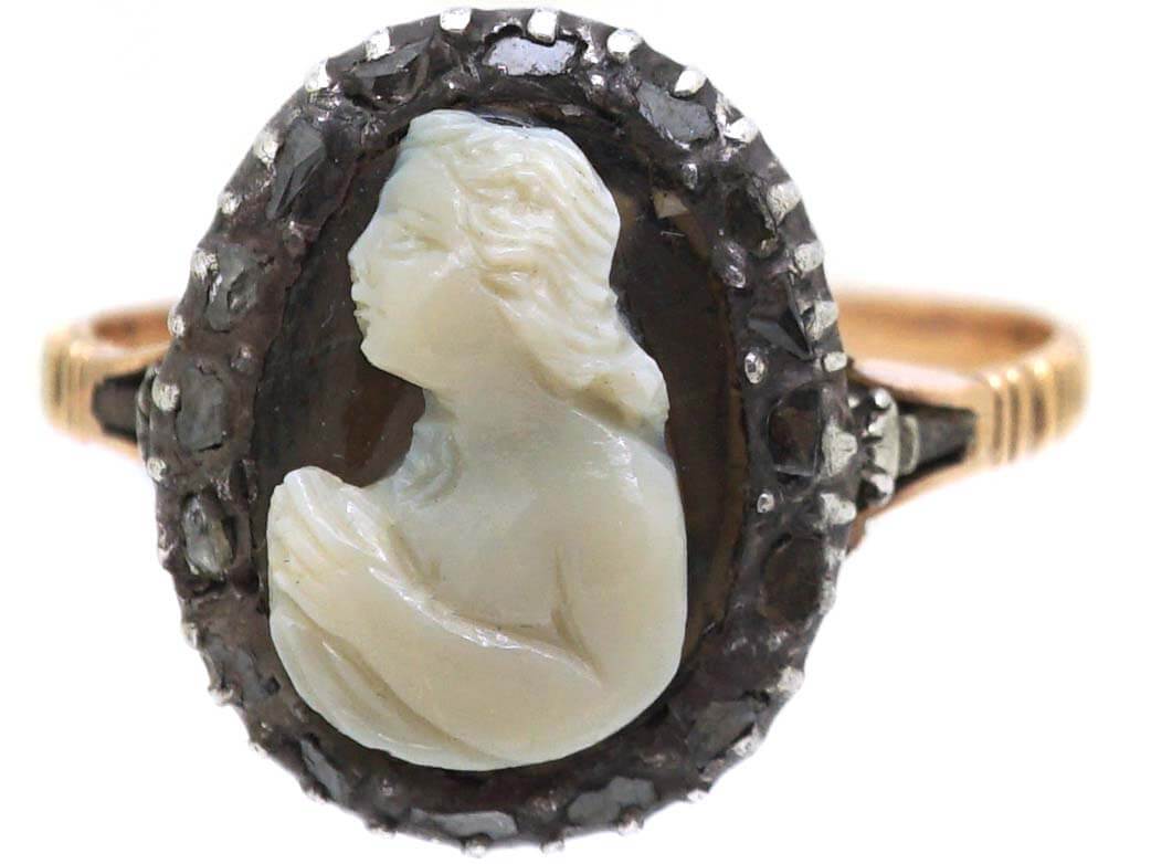18th Century Hardstone Cameo Ring with Diamond Detail (509U) The