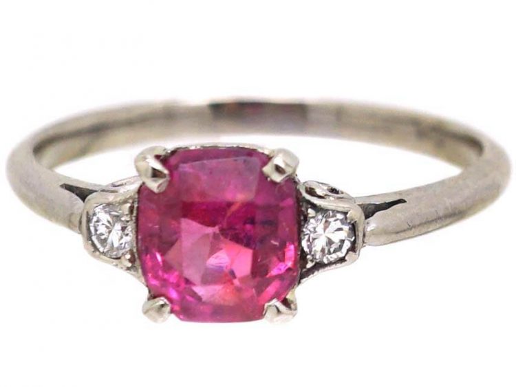 18ct White Gold, Pink Sapphire & Diamond Ring
