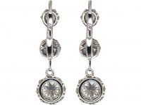 French Belle Epoque 18ct White Gold Three Stone Diamond Drop Earrings