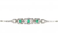 Art Deco 18ct White Gold, Emerald & Diamond Bracelet