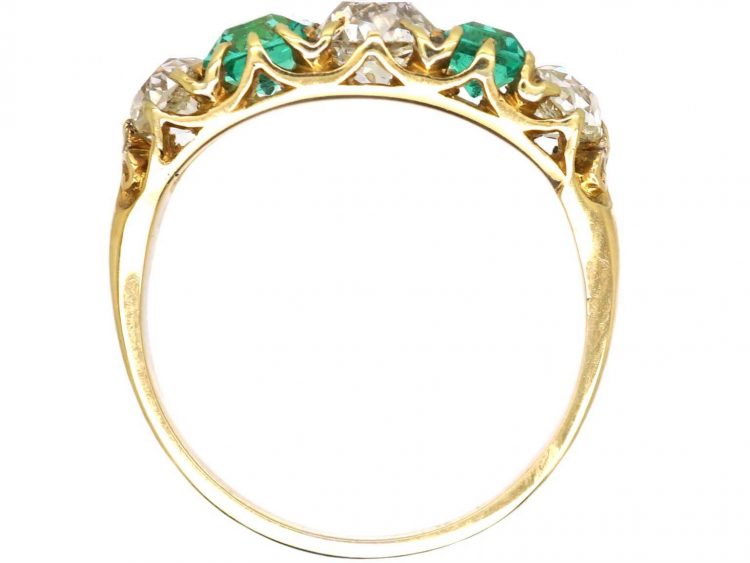 Victorian 18ct Gold, Emerald and Diamond Five Stone Ring