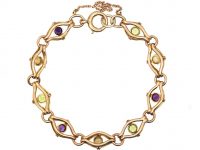 Edwardian 9ct Gold Suffragette Bracelet Set With Peridots, Pearls and Amethysts