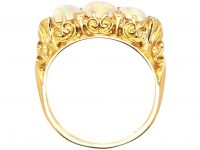 Edwardian 18ct Gold, Opal & Diamond Carved Half Hoop Three Stone Ring