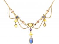 Edwardian 18ct Gold Festoon Necklace set with Various Coloured Gemstones