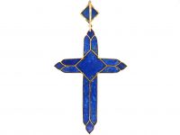 Victorian 18ct Gold Double Sided Cross with Gothic Motif set with Lapis Lazuli