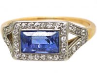 Art Deco 18ct Gold and Platinum, Sapphire and Diamond East to West Ring