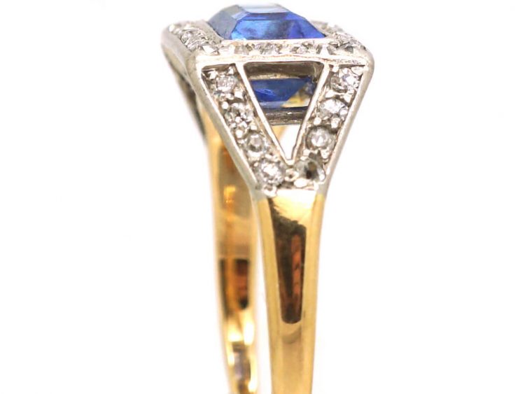 Art Deco 18ct Gold and Platinum, Sapphire and Diamond East to West Ring
