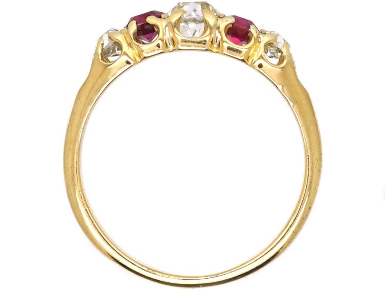 Victorian 18ct Gold, Ruby and Diamond Five Stone Ring