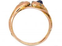 Late 19th Century Double Snake Ring set with a Diamond and a Cabochon Sapphire