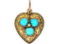 Georgian 15ct Gold and Turquoise Heart with a Locket Back