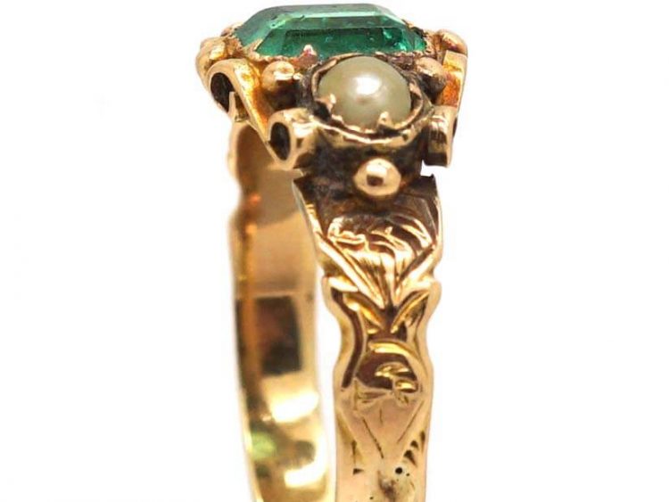 Victorian 18ct Gold, Emerald, Pearl and Diamond Ring