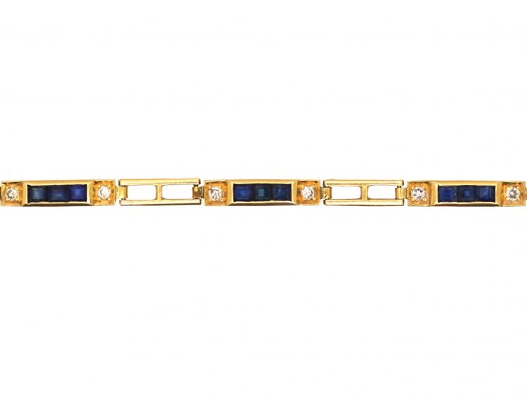 18ct Gold Bracelet set with Square Cut Sapphires & Diamonds