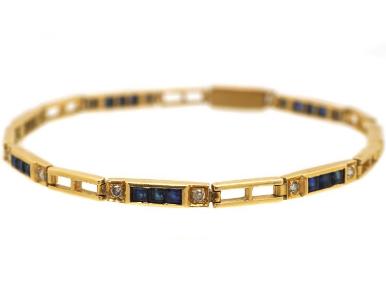 18ct Gold Bracelet set with Square Cut Sapphires & Diamonds