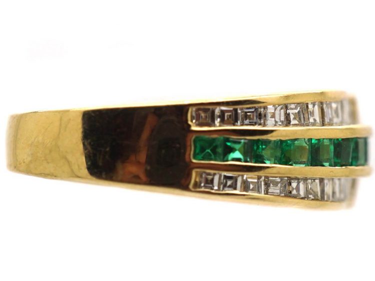 French 18ct Gold Emerald and Diamond Buckle Ring