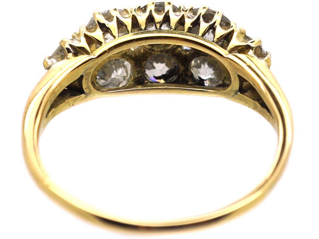 Edwardian 18ct Gold Boat Shaped Ring set with Old Mine Cut Diamonds ...