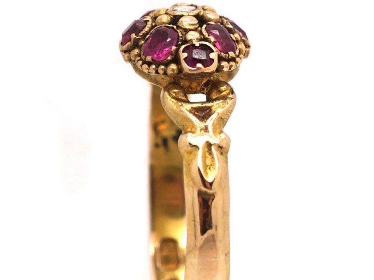 Early Victorian 15ct Gold, Ruby & Diamond Cluster Ring