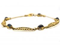 French Belle Epoque 18ct Gold, Cabochon Sapphire and White Enamel Bracelet