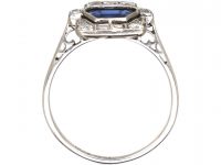 Art Deco 18ct White Gold & Platinum, Sapphire & Diamond Rectangular Ring