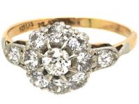 Edwardian 18ct Gold & Platinum Diamond Cluster Ring with Diamond set Shoulders