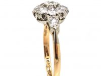 Edwardian 18ct Gold & Platinum Diamond Cluster Ring with Diamond set Shoulders