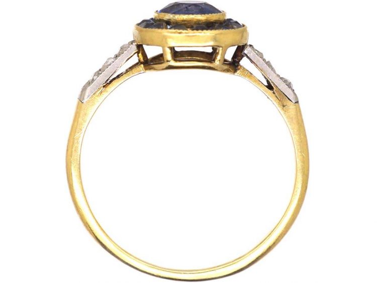 Art Deco 18ct Gold Sapphire and Rose Diamond Target Ring