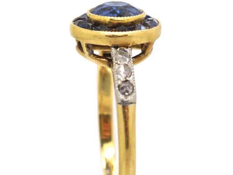 Art Deco 18ct Gold Sapphire and Rose Diamond Target Ring