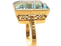 Art Deco 18ct Gold Ring set with a Large Rectangular Cut Aquamarine