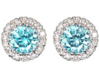 Art Deco Platinum, Zircon and Diamond Cluster Earrings