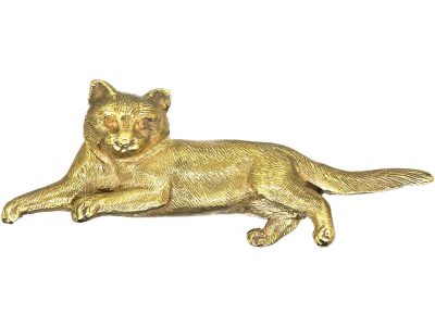 Edwardian 18ct Gold Brooch of a Cat