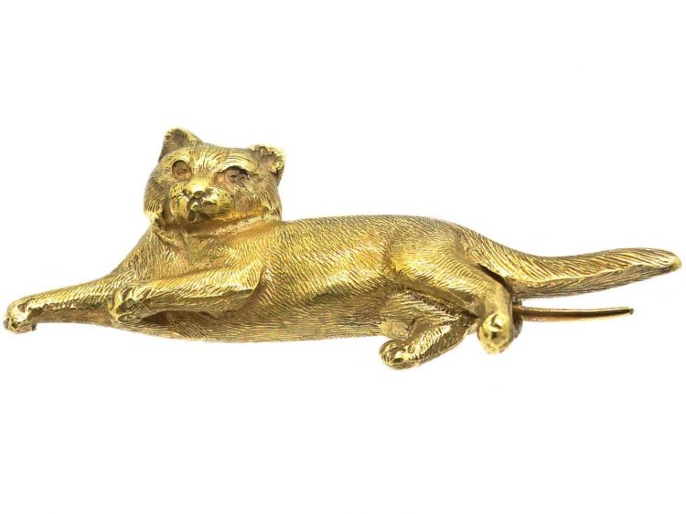 Edwardian 18ct Gold Brooch of a Cat