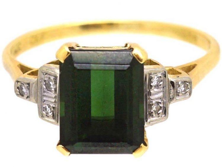 18ct Gold, Green Tourmaline & Diamond Ring by Cropp & Farr