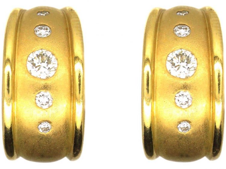 18ct Gold Hoop Earrings set with Diamonds