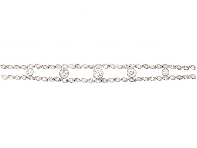 French Belle Epoque Platinum, Diamond Two Line Bracelet with Diamonds In Between