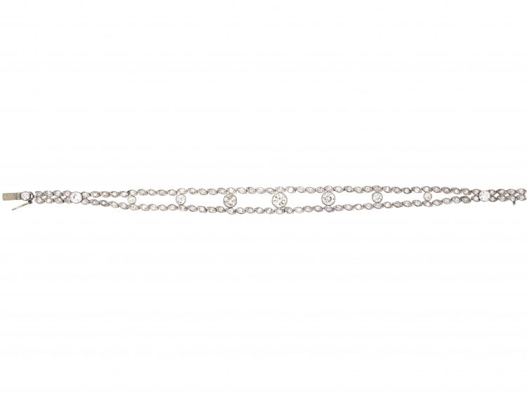 French Belle Epoque Platinum, Diamond Two Line Bracelet with Diamonds In Between