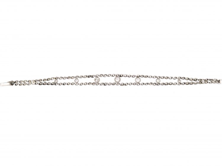 French Belle Epoque Platinum, Diamond Two Line Bracelet with Diamonds In Between