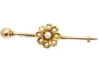 Edwardian 15ct Gold Pin & Flower Brooch set with Natural Split Pearls