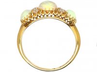 Victorian 18ct Gold, Three Stone Opal Ring with Diamonds in Between
