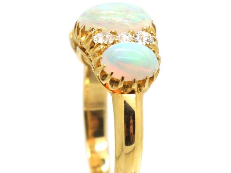 Victorian 18ct Gold, Three Stone Opal Ring with Diamonds in Between